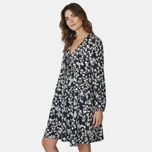 Old Navy Women's Large Black White Floral Long Sleeve Mini Dress Cottagecore
